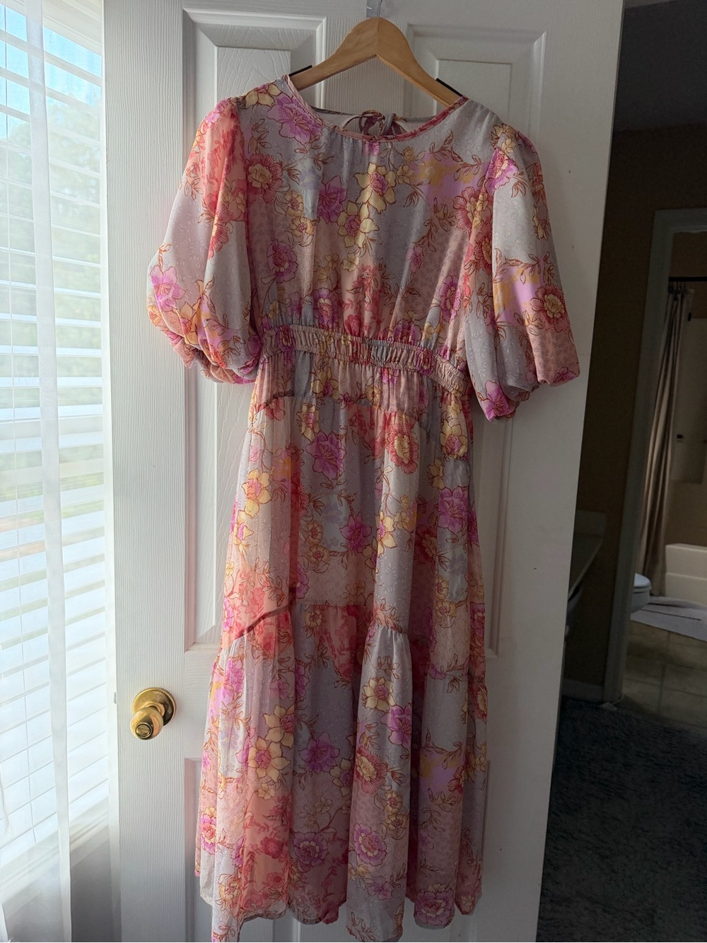 Lightweight Floral Midi Dress in Pink and Yellow